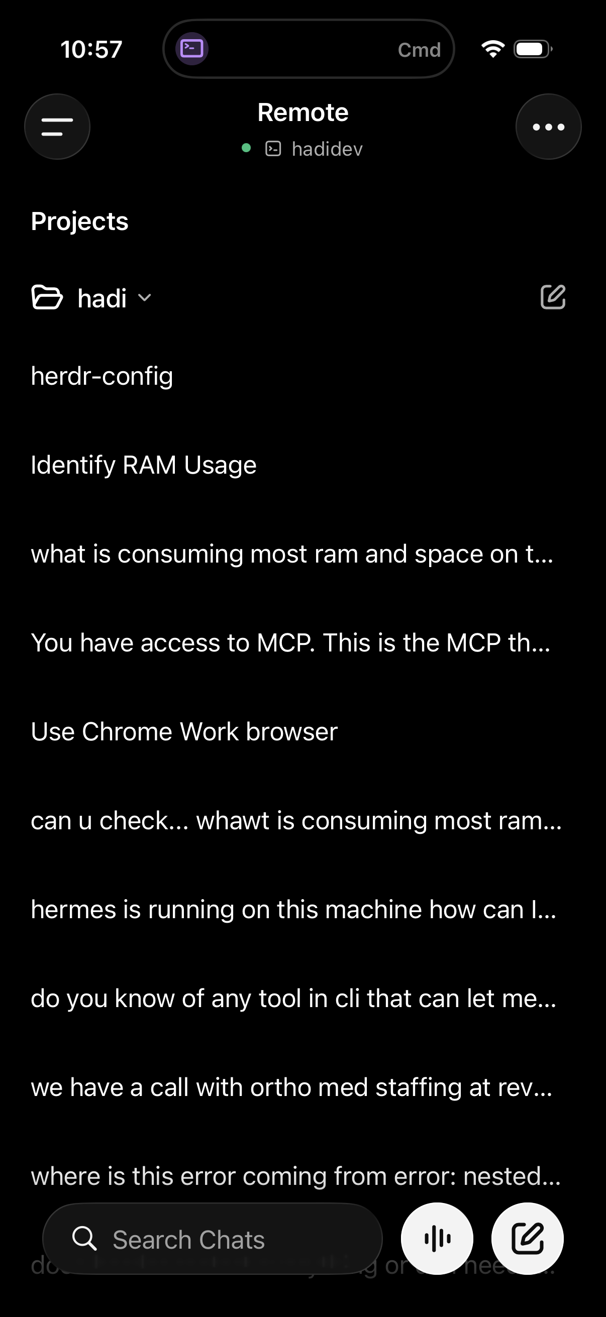 ChatGPT app on my iPhone, Codex remote connected to the dev box